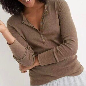 Aerie Women's Button Down Henley Brown / Tan Lounge Shirt Size Large